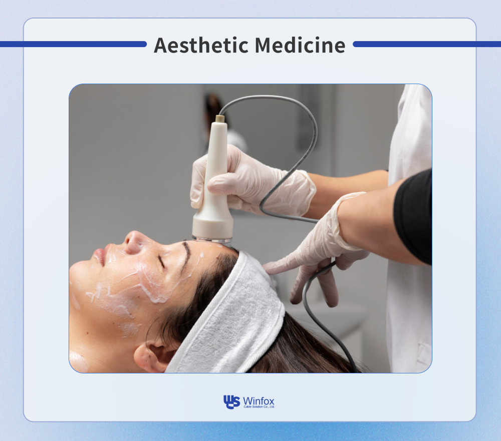 An example picture shows the application of medical cables for aesthetic medicine uses.